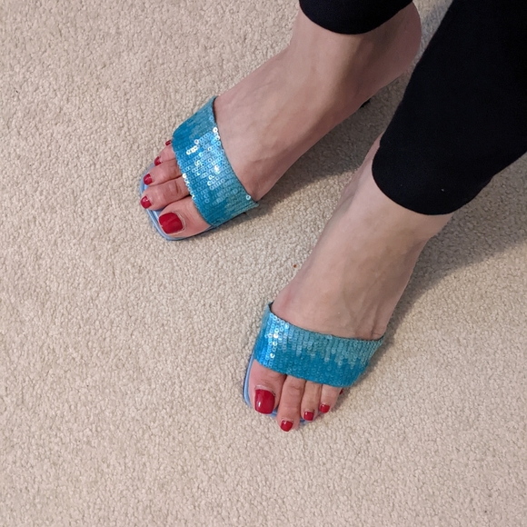 Shaded blue sequin heeled sandals - Picture 2 of 5
